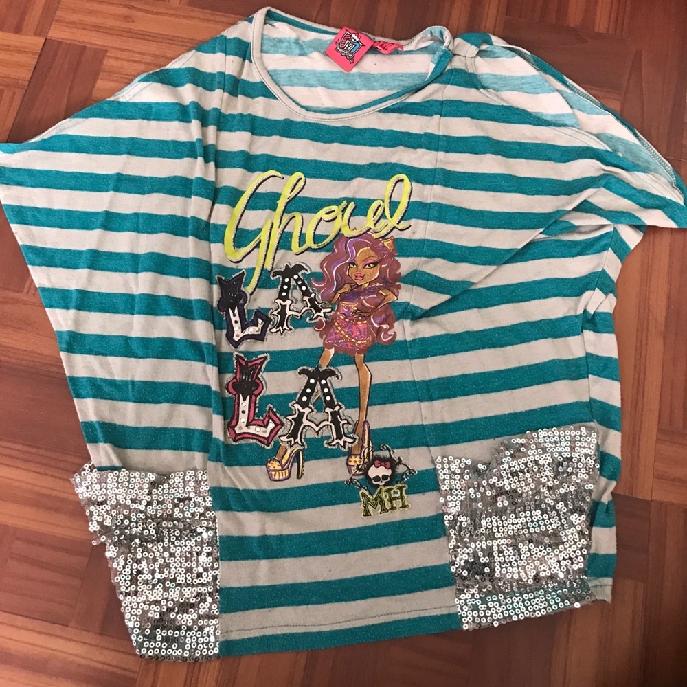 GIRLS MONSTER HIGH BAT WING FLOWY STRIPED TOP SHIRT SIZE 7-8